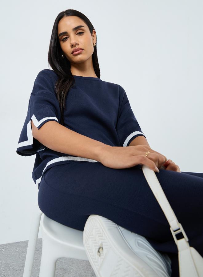 Styli Contrast Trim Slit Sleeve Knit Top - Image 1